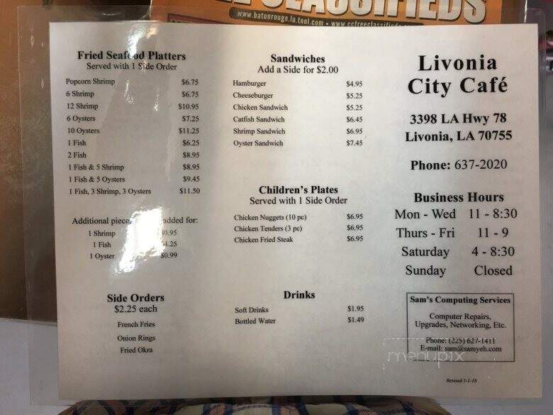 Livonia City Cafe - Livonia, LA