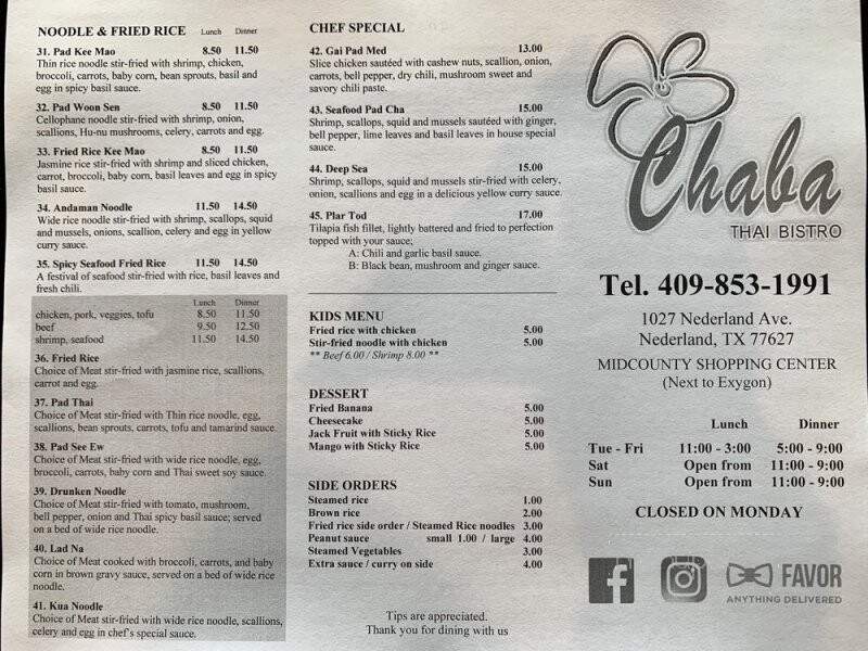 Chaba Thai Bistro - Nederland, TX