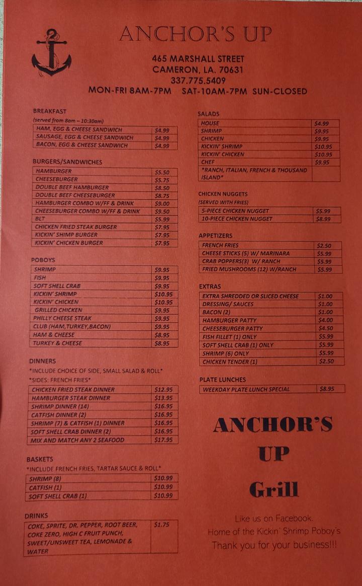 Anchors Up Grill - Cameron, LA